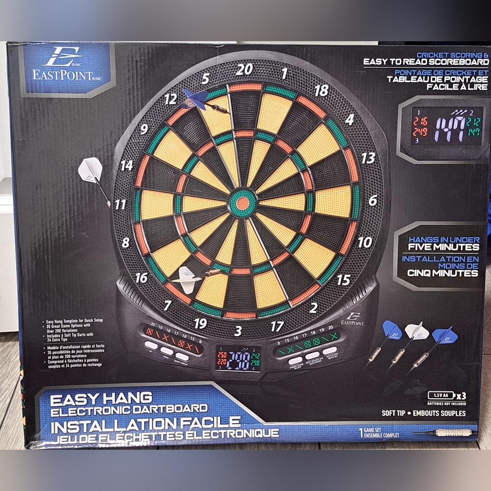 Brand New Eastpoint Easy Hang Electronic Dartboard - Black and Multicolor